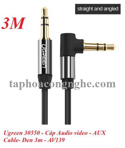 Ugreen 30550 3M màu Đen Cáp âm thanh 2 đầu 3.5mm dương đầu vuông góc mạ vàng AV139 30030550